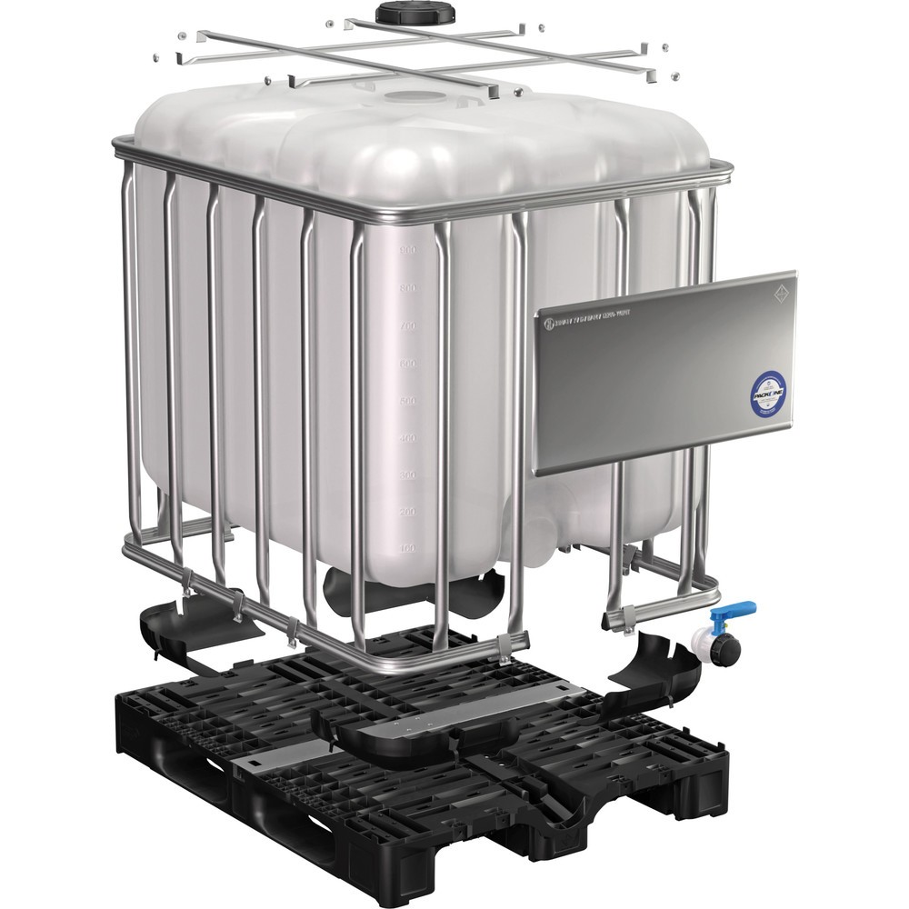 N° de l'image du produit 2 : Conteneur IBC, sur palette en plastique, avec cadre en tube d'acier galvanisé, 1000 litres, standard