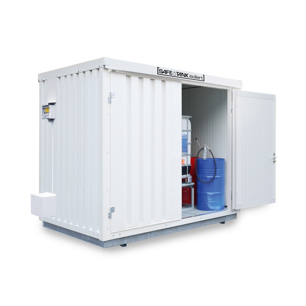 Illustration du produit: Conteneur pour substances dangereuses SAFE Tank 1000 KTC PLG, installation à l'extérieur, galvanisé, monté, dimensions extérieures 3 350x2 170x2 560 mm, porte à doubles battants, au centre du côté large, surface de stockage 5 m²