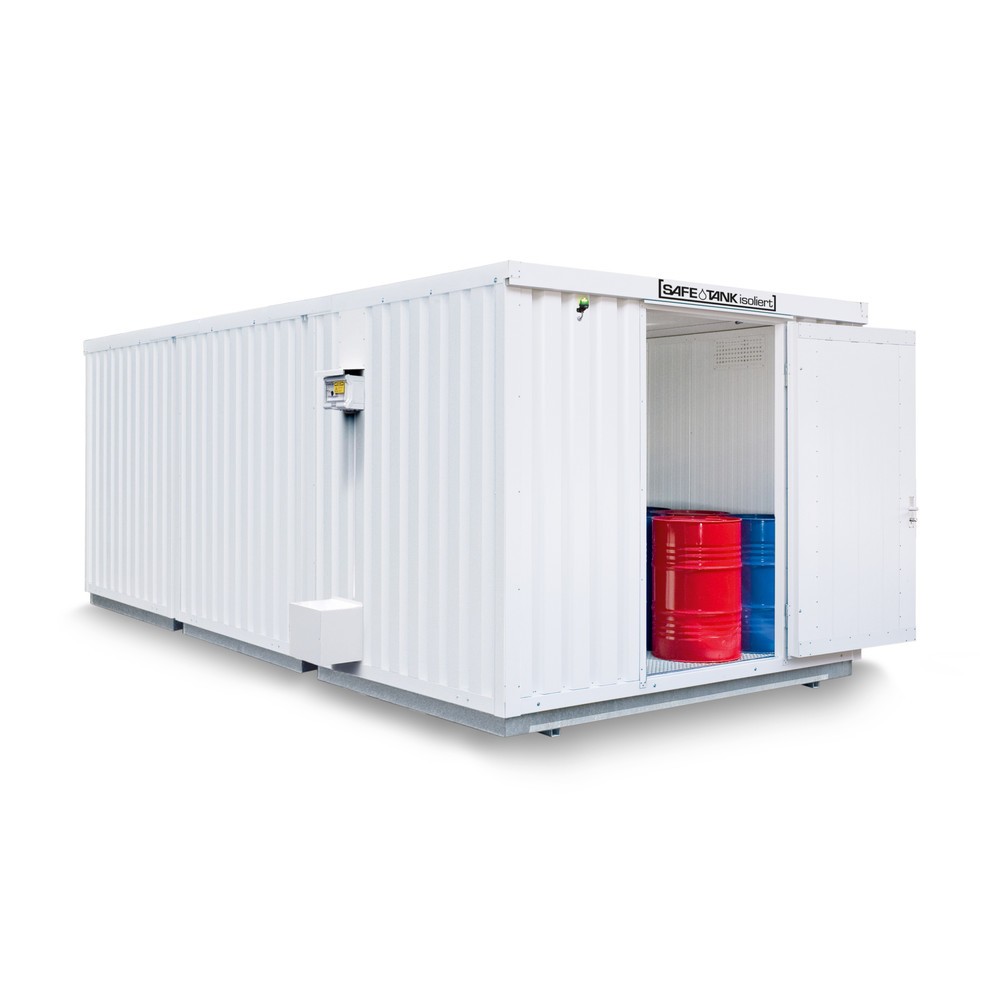 Illustration du produit: Conteneur pour substances dangereuses SAFE Tank 300 ECO, efficacité énergétique grâce à la commande du ventilateur en fonction des besoins, dimensions extérieures 3 350x6 520x2 560 mm, porte à un battant, au centre du côté large, surface de