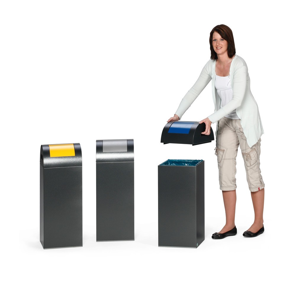 Immagine del prodotto n. 3: Contenitore di raccolta materiale riciclabile VAR®, 60 litri, autoestinguente, corpo argento, coperchio rotondo/blu