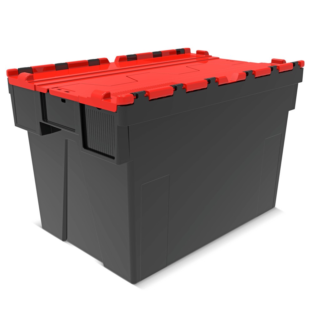 Immagine del prodotto: Alpha Eurobox in PP rigranulato con tappo incernierato, nero/rosso, 77 litri, HxBxT 400 x 600 x 400 mm