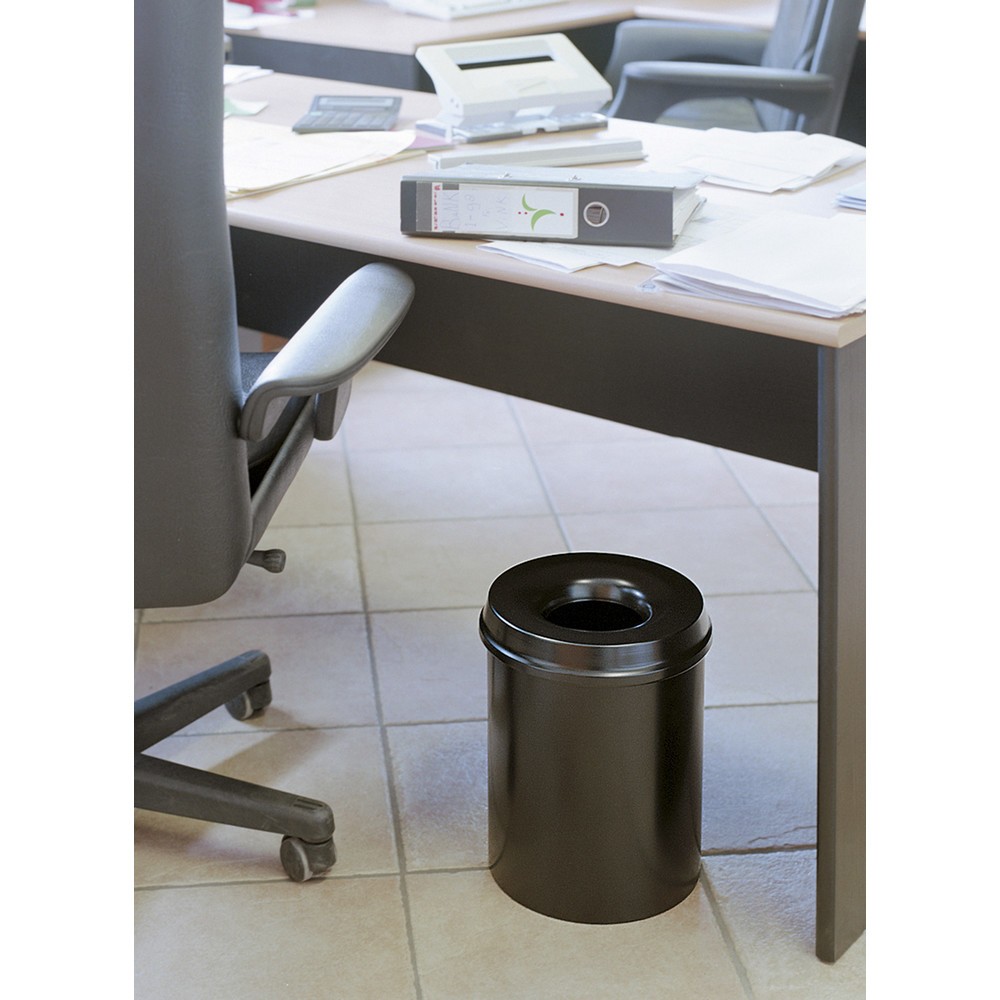 N° de l'image du produit 2 : Corbeille à papier de sécurité, auto-extinguible, acier, 30 litres, noir