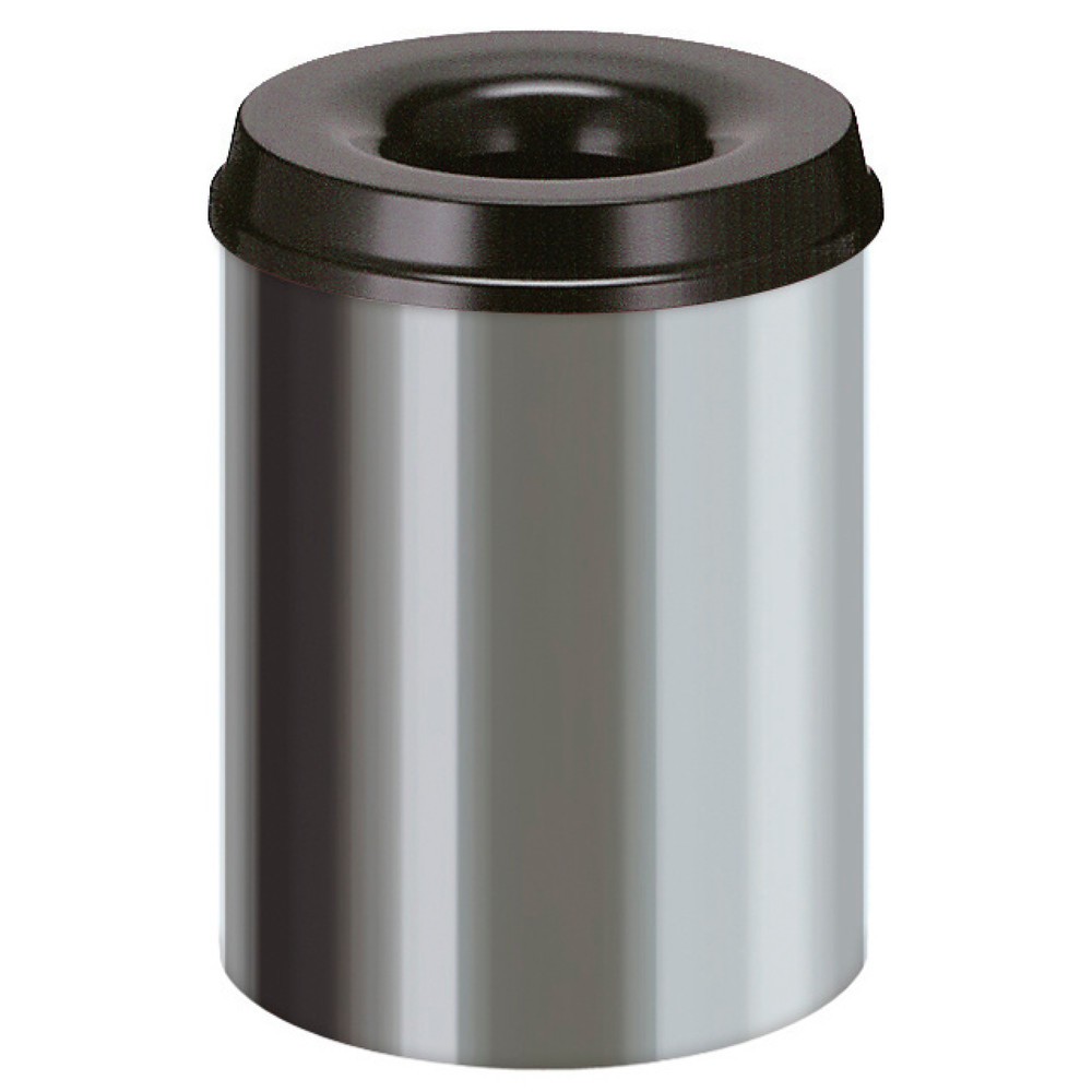 Illustration du produit: Corbeille à papier de sécurité, auto-extinguible, acier inoxydable, 15 litres, noir