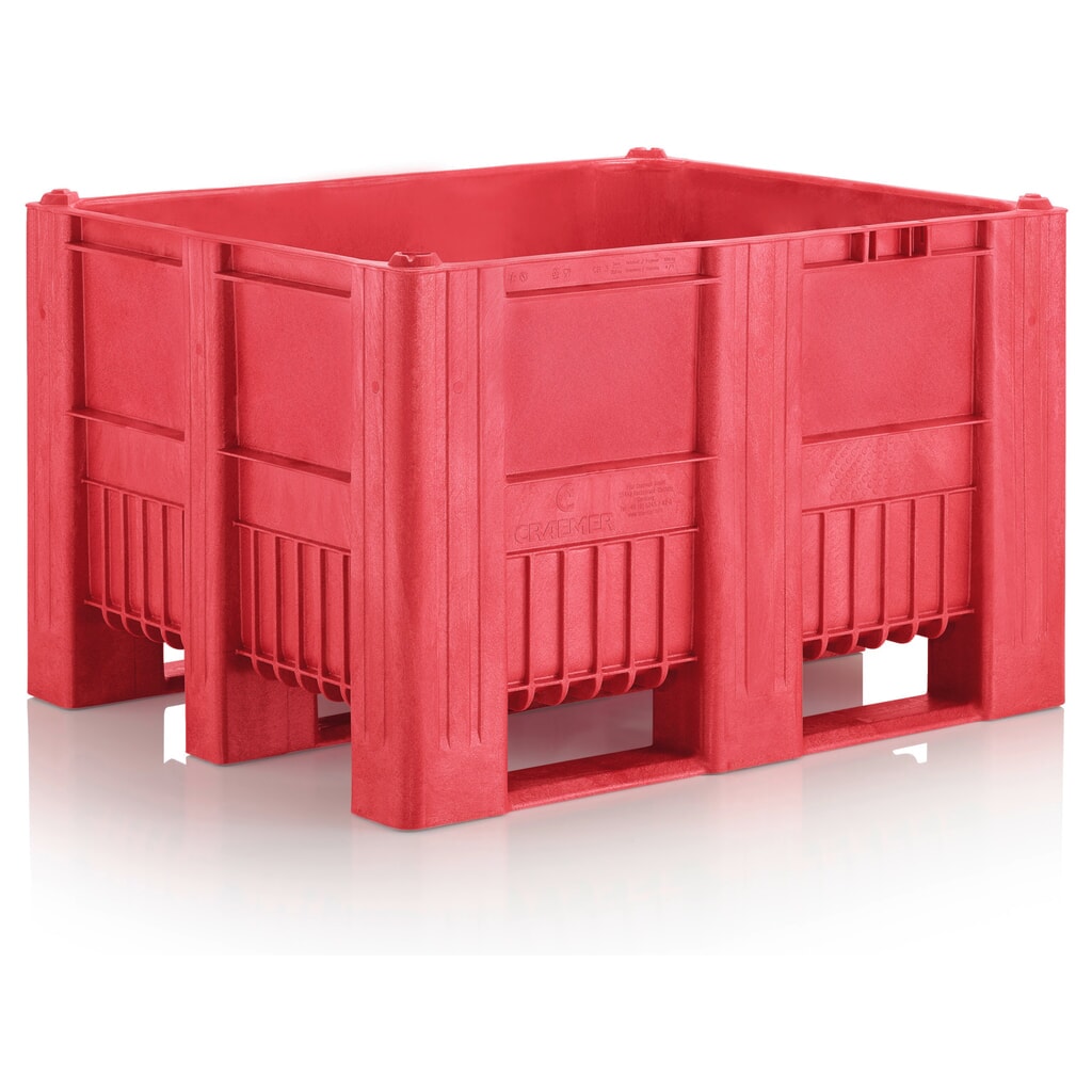 CRAEMER Palettenbox, 1.200 x 1.000 x 760 mm, 3 Kufen, rot Produktabbildung: CRAEMER Palettenbox, 1.200 x 1.000 x 760 mm, 3 Kufen, rot