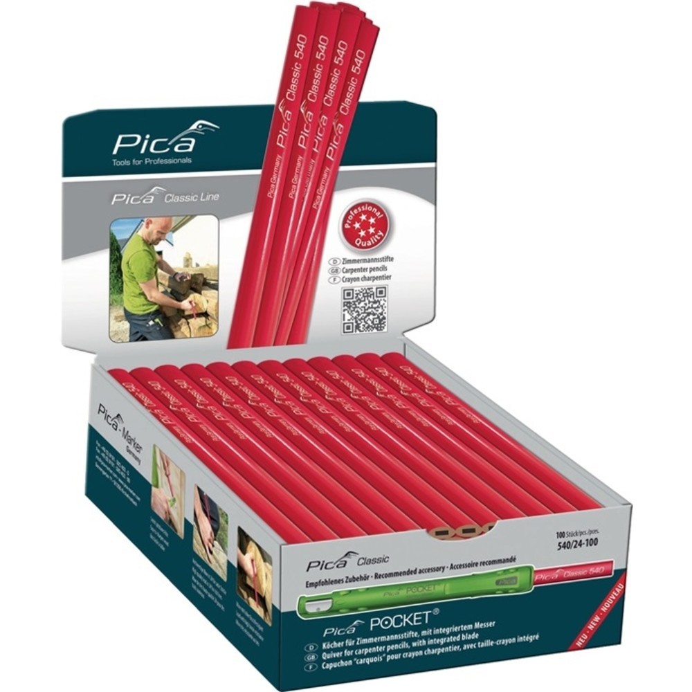 N° de l'image du produit 2 : Crayon de charpentier Pica Classic 540 longueur 24 cm 2H non taillé PICA