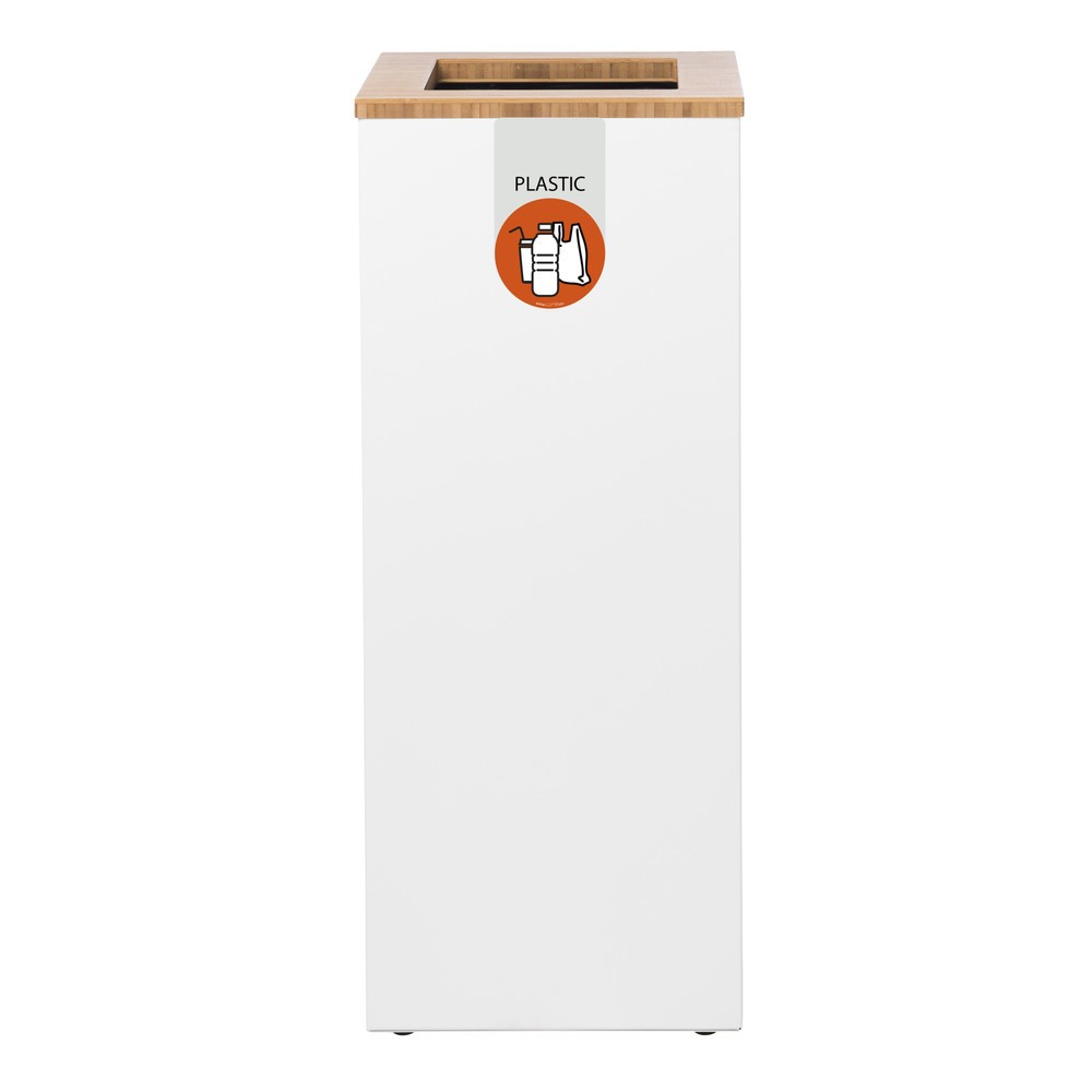 Imagen del producto: Cubo de residuos LUNE Paxa mediano, 34 litros, blanco/bambú/naranja
