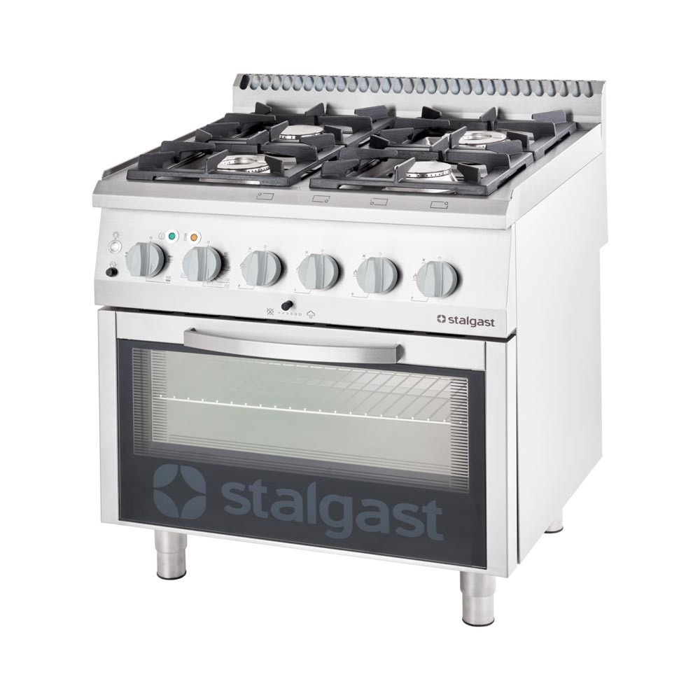 Illustration du produit: Cuisinière à gaz Stalgast avec 4 feux (3,5x2x5+7) et four électrique à convection GN1/1, Série 700 ND
