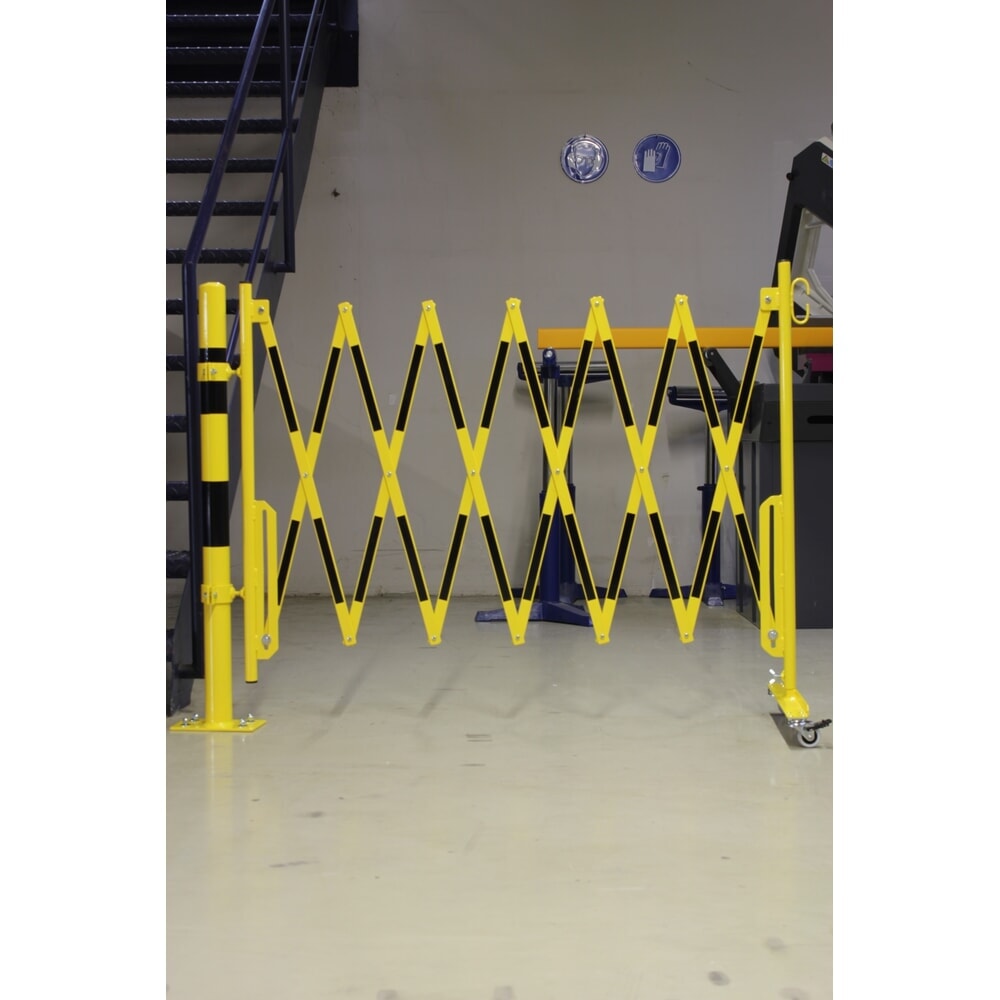 N° de l'image du produit 4 : dancop Barrière extensible, 1 pied à roulette, 1 fixation de poteau pour Ø 60 mm, largeur 3 600mm, jaune/noir