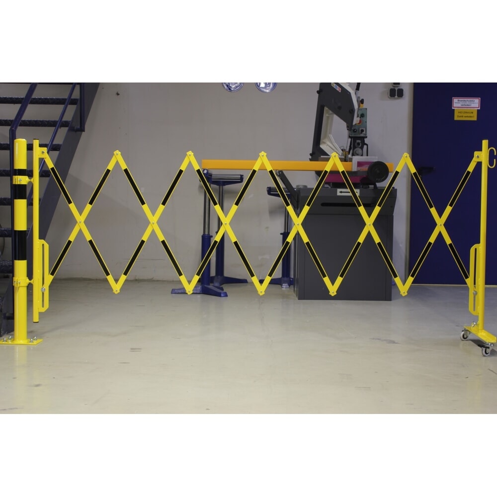 N° de l'image du produit 6 : dancop Barrière extensible, 1 pied à roulette, 1 fixation de poteau pour Ø 60 mm, largeur 3 600mm, jaune/noir