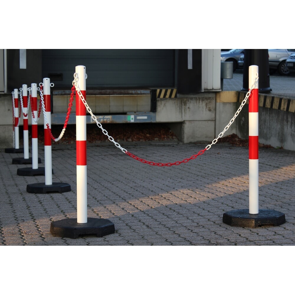 N° de l'image du produit 4 : dancop Jeu de potelets à chaîne KPS, chaîne en plastique de 25 m, rouge/blanc, 6 pcs/UV