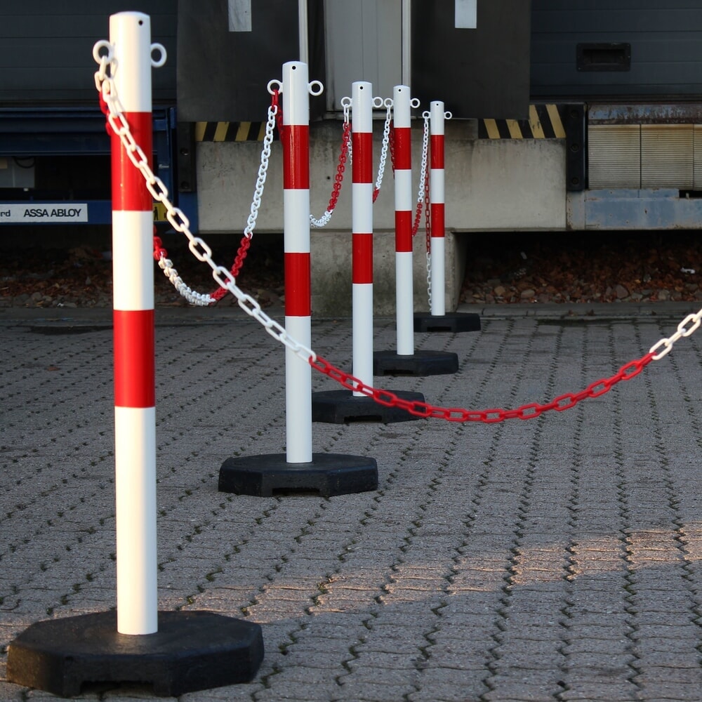 N° de l'image du produit 5 : dancop Jeu de potelets à chaîne KPS, chaîne en plastique de 25 m, rouge/blanc, 6 pcs/UV