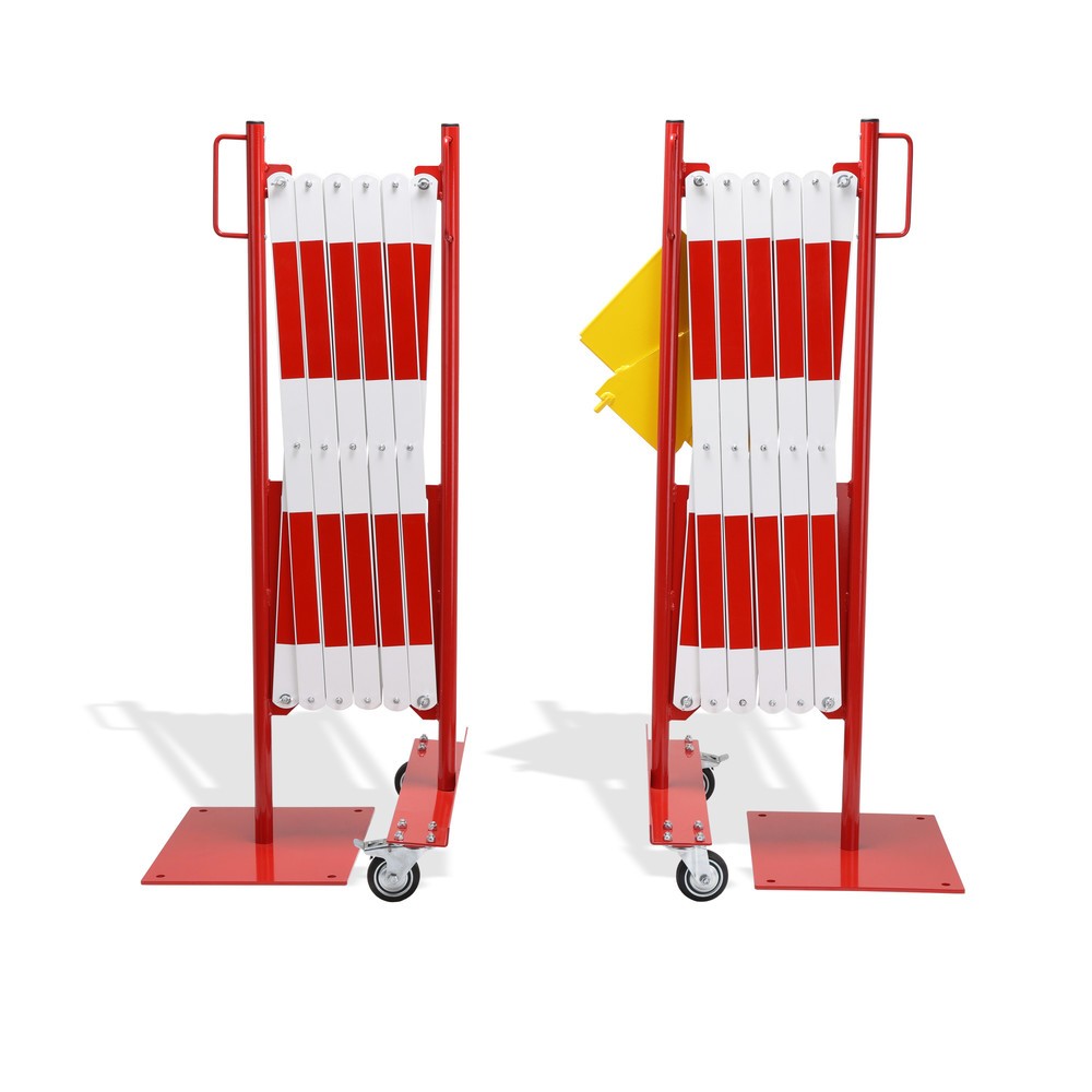N° de l'image du produit 1 : dancop Kit de barrière extensible, 2 pieds à roulette, 2 plaques de base, largeur 2 x 2 000 mm, rouge/blanc