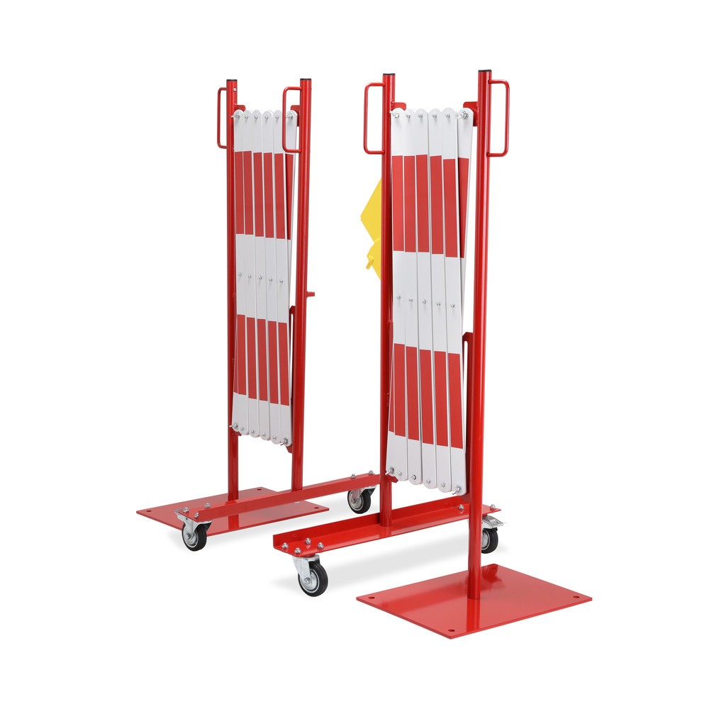 N° de l'image du produit 3 : dancop Kit de barrière extensible, 2 pieds à roulette, 2 plaques de base, largeur 2 x 2 000 mm, rouge/blanc