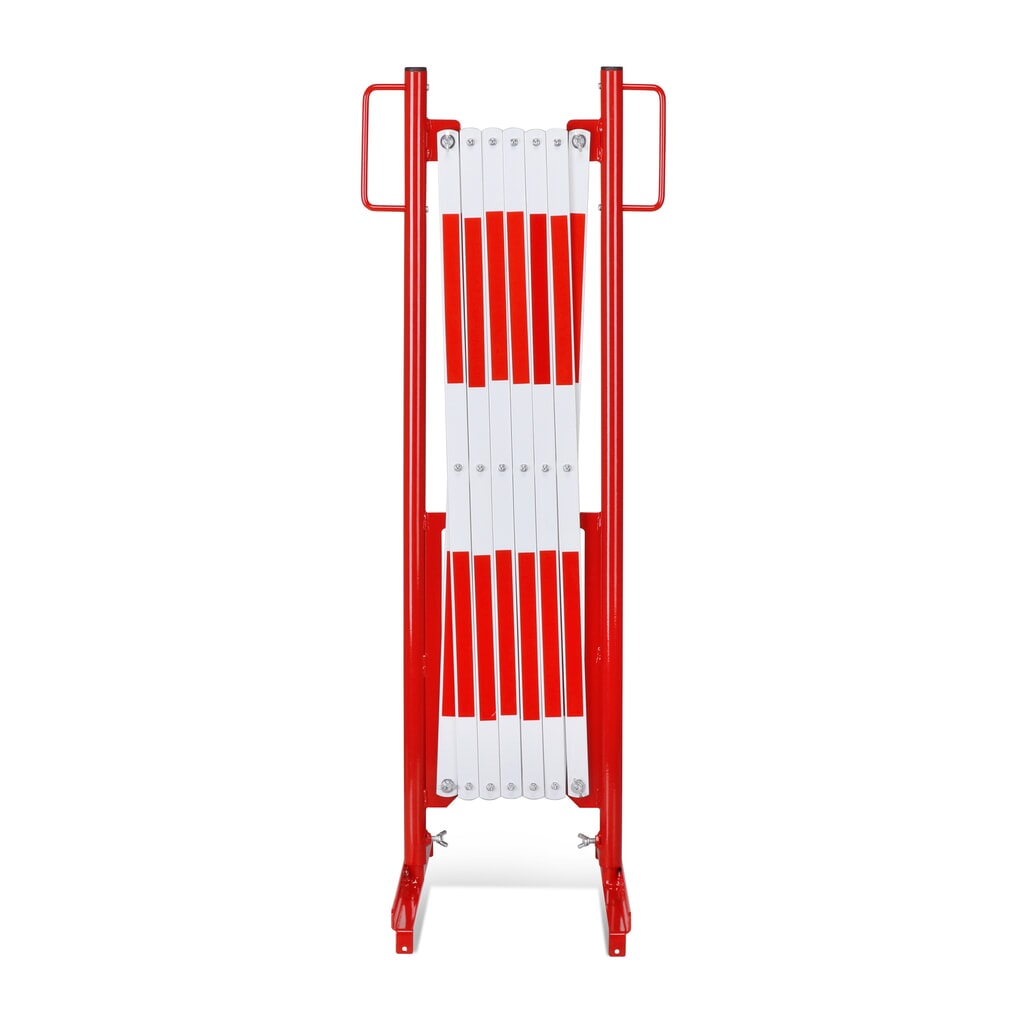 dancop Scherengitter, Standfuß beidseitig, Breite 3.600 mm, rot/weiß Produktabbildung: dancop Scherengitter, Standfuß beidseitig, Breite 3.600 mm, rot/weiß