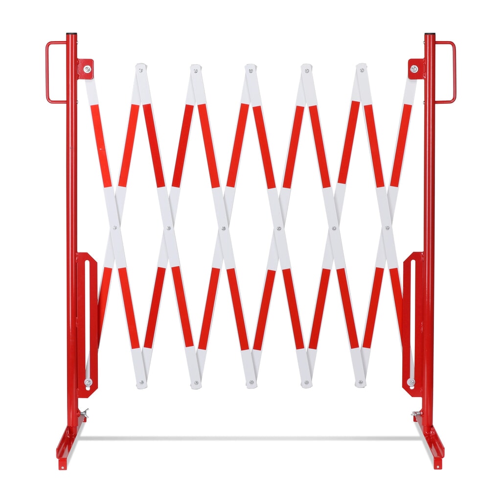dancop Scherengitter, Standfuß beidseitig, Breite 3.600 mm, rot/weiß Produktabbildung Nr. 5: dancop Scherengitter, Standfuß beidseitig, Breite 3.600 mm, rot/weiß