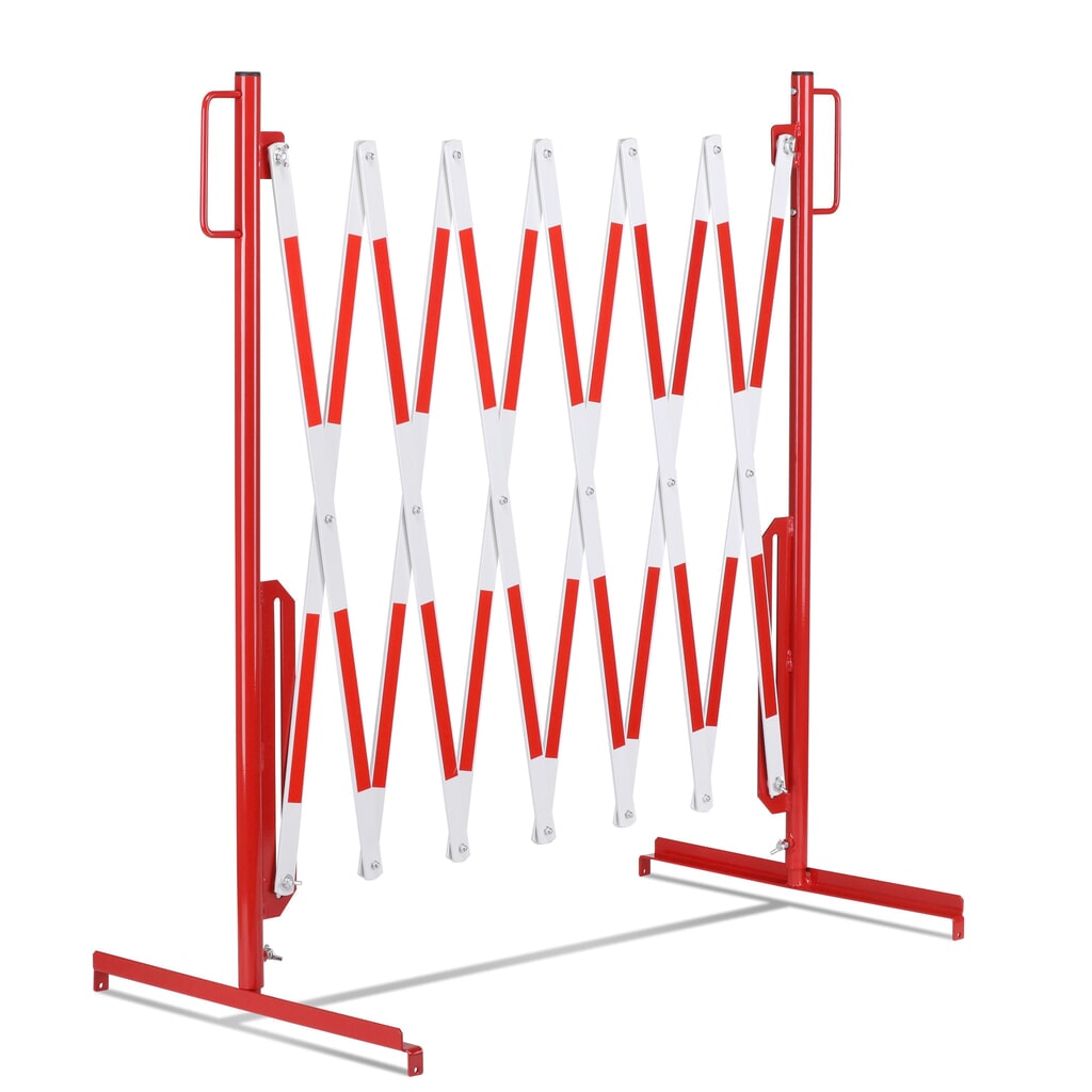 Produktabbildung Nr. 8: dancop Scherengitter, Standfuß beidseitig, Breite 3.600 mm, rot/weiß