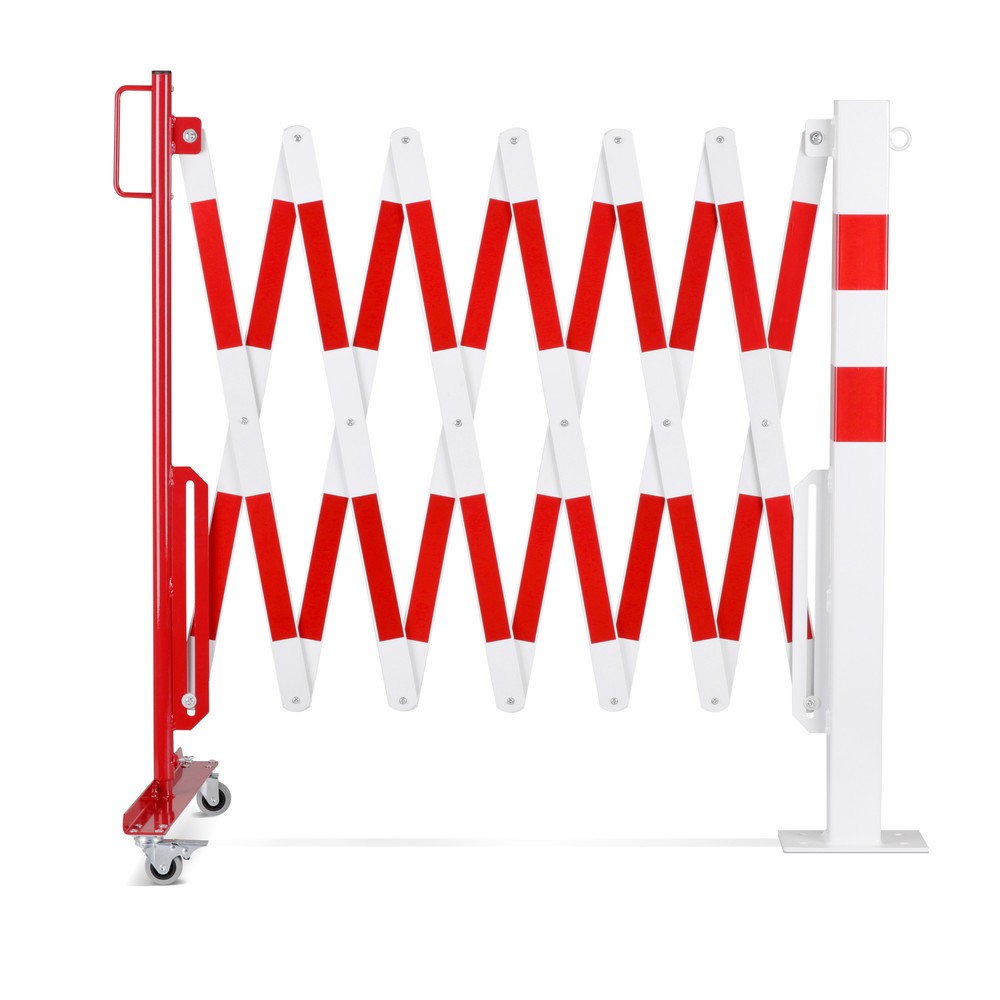 Produktabbildung Nr. 6: dancop Scherengitter, 1 Rollenfuß, 1 Absperrpfosten, Breite 4.000 mm, rot/weiß