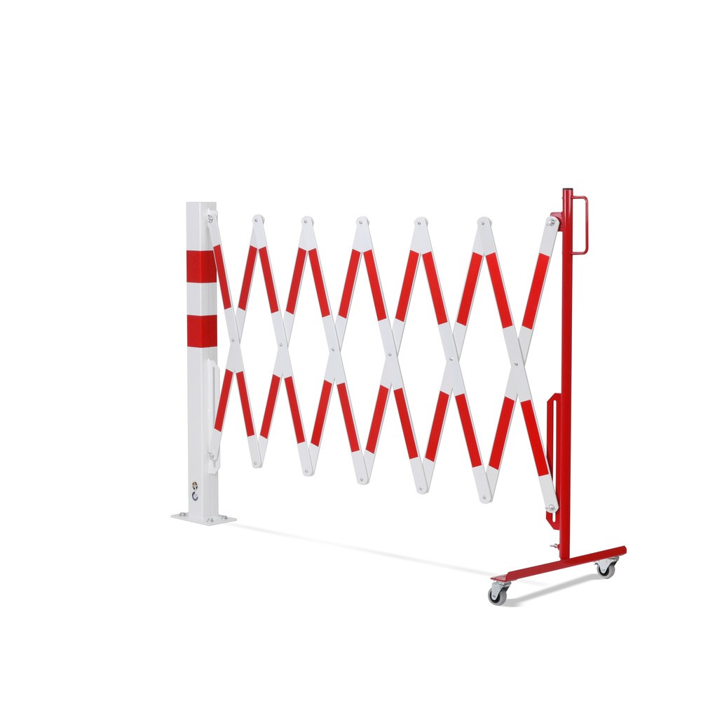 Produktabbildung Nr. 11: dancop Scherengitter, 1 Rollenfuß, 1 Absperrpfosten, Breite 4.000 mm, rot/weiß