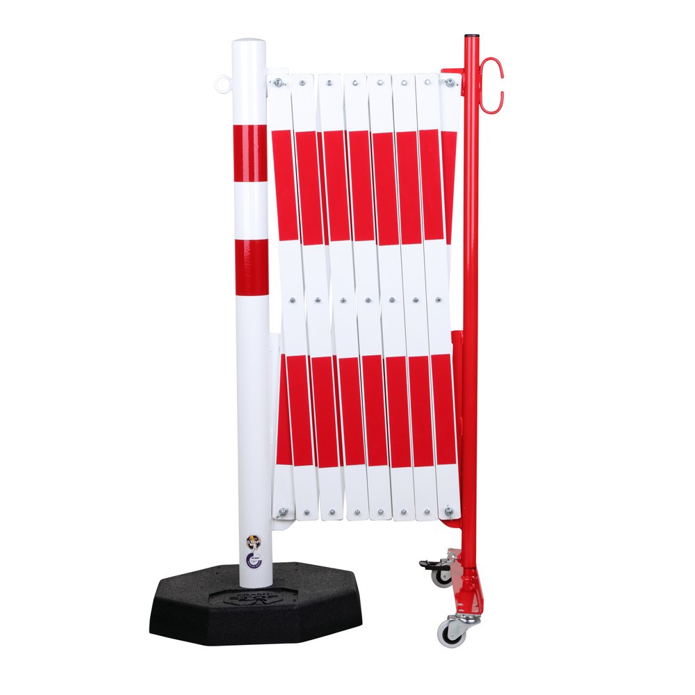 Produktabbildung Nr. 3: dancop Scherengitter, 1 Rollenfuß, 1 Standpfosten, Breite 4.000 mm, rot/weiß
