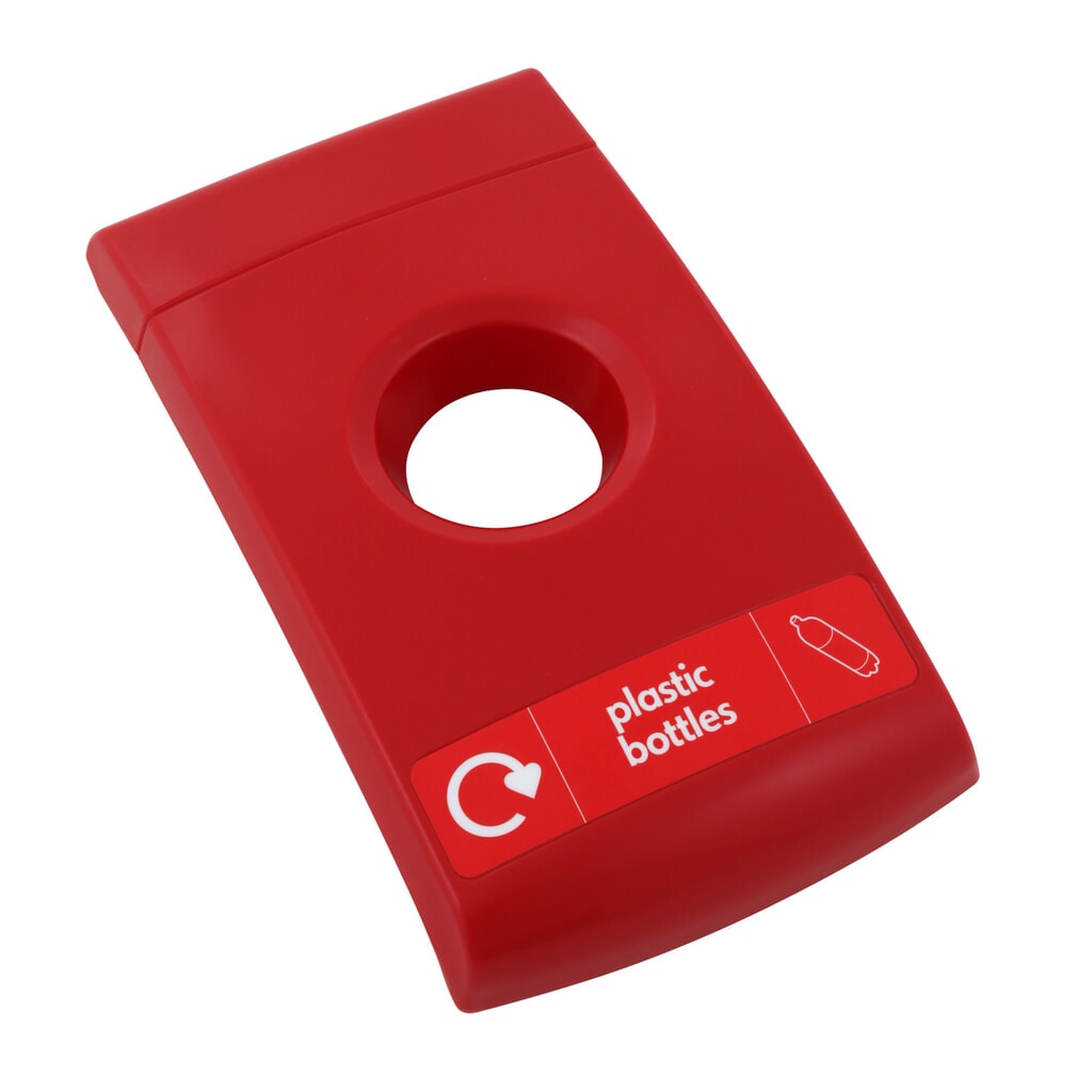 Deckel für ENVIROBIN Midi/Mini Abfallbehälter, rot, Aufschrift "plastic bottles" Produktabbildung: Deckel für ENVIROBIN Midi/Mini Abfallbehälter, rot, Aufschrift "plastic bottles"