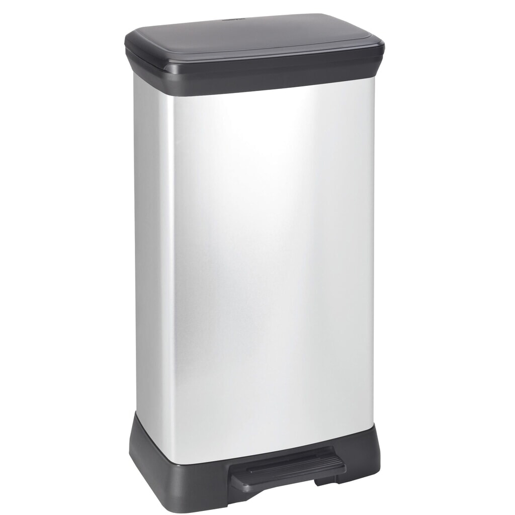 Produktabbildung: DECOBIN Tritt-Abfallbehälter Duo, rechteckig, 2x23 Liter, silber/schwarz