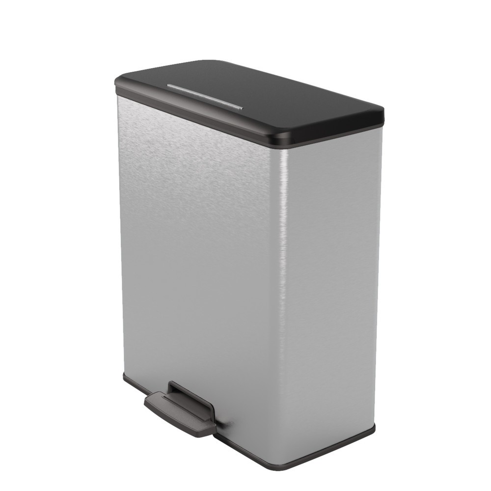 Produktabbildung: DECOBIN Tritt-Abfallbehälter Duo, rechteckig, 2x26 Liter, silber/schwarz