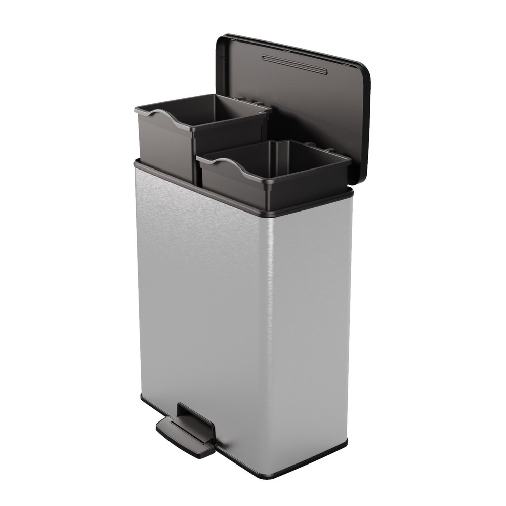 Produktabbildung Nr. 2: DECOBIN Tritt-Abfallbehälter Duo, rechteckig, 2x26 Liter, silber/schwarz