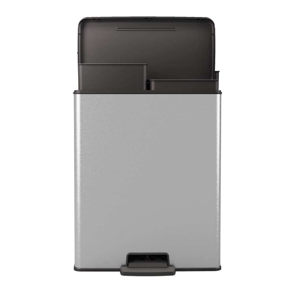 Produktabbildung Nr. 3: DECOBIN Tritt-Abfallbehälter Duo, rechteckig, 2x26 Liter, silber/schwarz