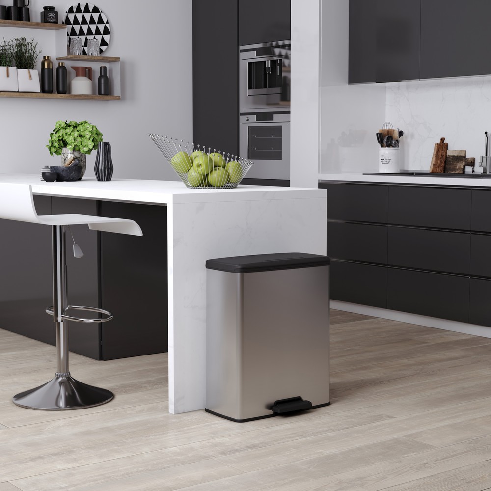 Produktabbildung Nr. 7: DECOBIN Tritt-Abfallbehälter Duo, rechteckig, 2x26 Liter, silber/schwarz
