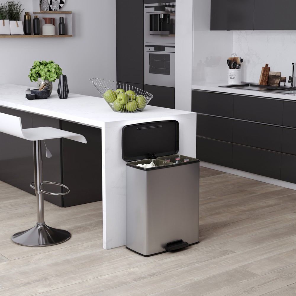 Produktabbildung Nr. 8: DECOBIN Tritt-Abfallbehälter Duo, rechteckig, 2x26 Liter, silber/schwarz