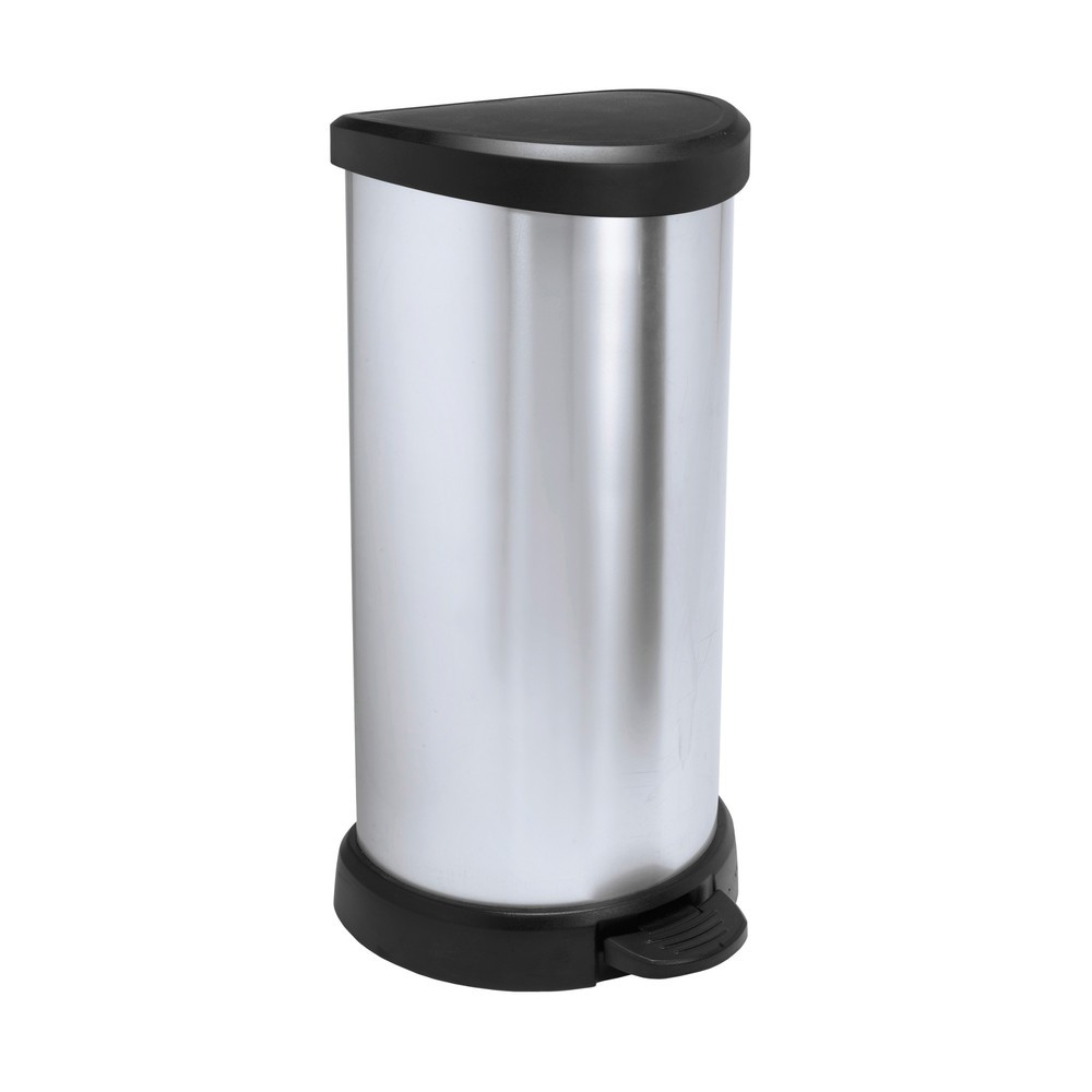 Produktabbildung Nr. 1: DECOBIN Tritt-Abfallbehälter, halbrund, 40 Liter, silber/schwarz