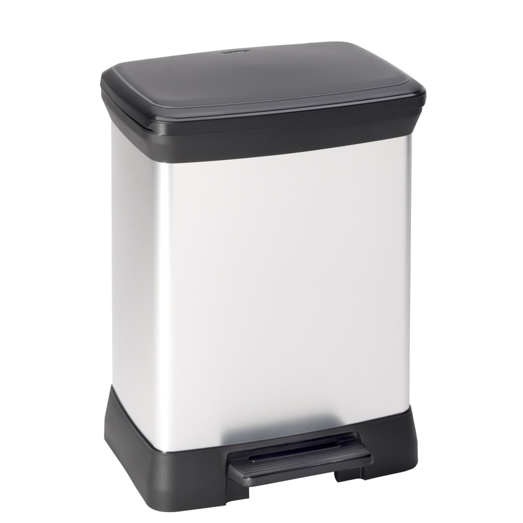 Produktabbildung: DECOBIN Tritt-Abfallbehälter, rechteckig, 30 Liter, silber/schwarz