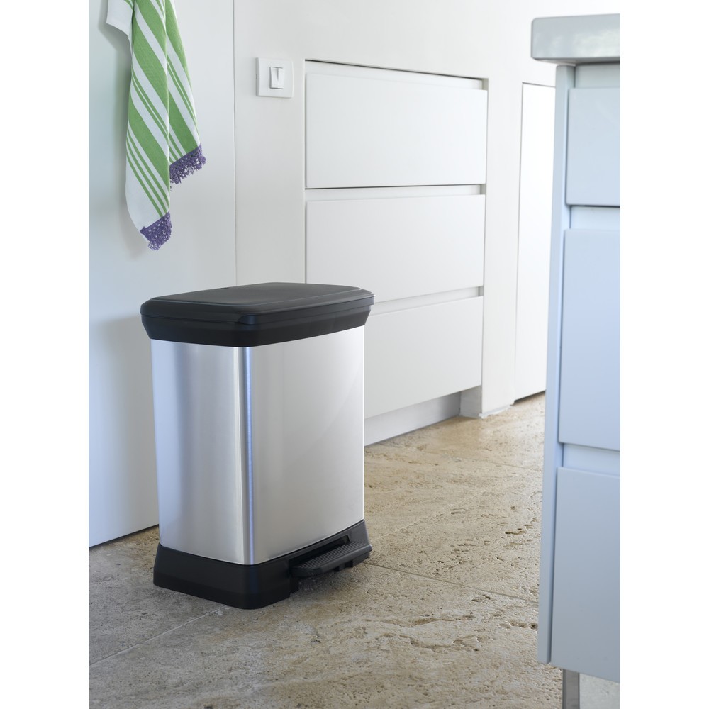 Produktabbildung Nr. 3: DECOBIN Tritt-Abfallbehälter, rechteckig, 30 Liter, silber/schwarz