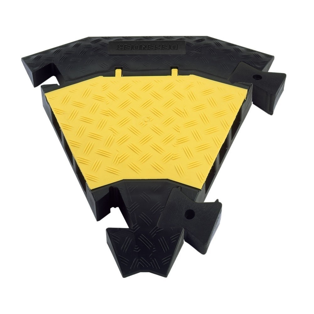 Product afbeelding: Defender® by Adam Hall kabelbrug 3 45° bocht, met connectoren, 3 kanalen, zwart/geel