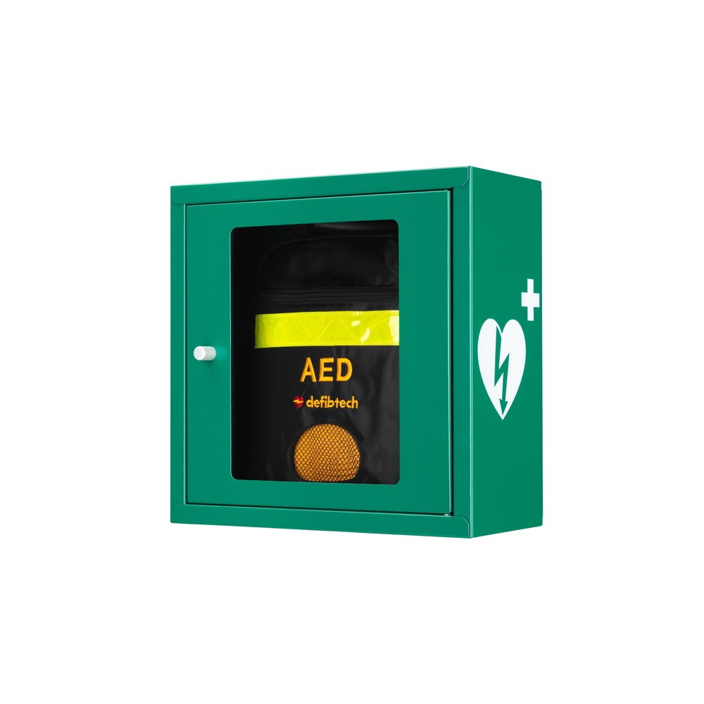 Produktabbildung: defibtech Defibrillatoren-Schrank mit akustischem Alarm, signalgrün