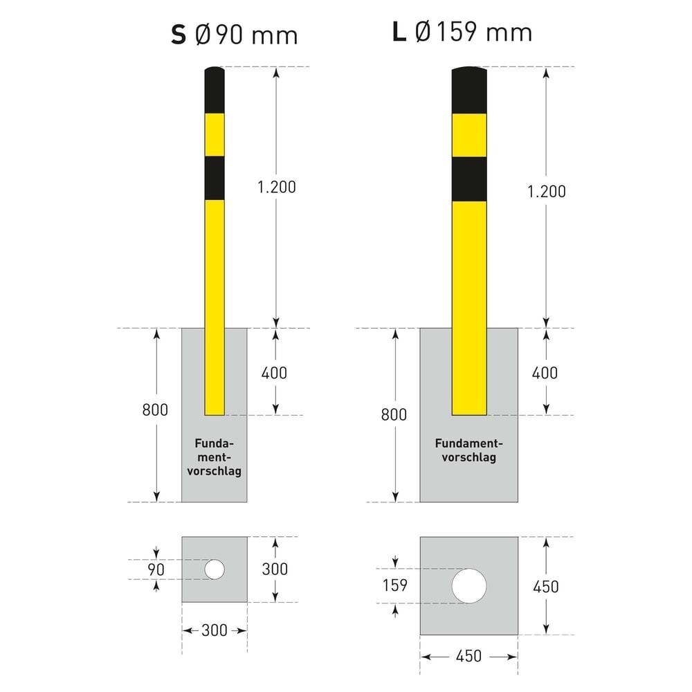 N° de l'image du produit 5 : MORAVIA Borne de protection, à bétonner, pour l’extérieur, hauteur 1 600 mm, Ø 90 mm