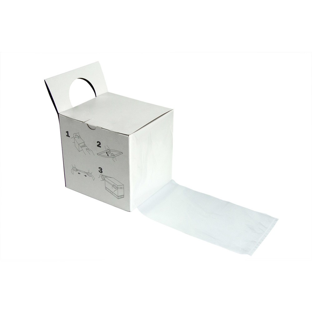 Produktabbildung: Dehnband, transparent, 1200x100mm, in Spenderbox (100 Bänder ), 1 VE = 100 Stk