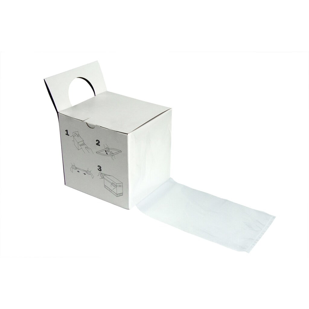 Produktabbildung: Dehnband, transparent, 1200x100mm, in Spenderbox (100 Bänder ), 1 VE = 100 Stk