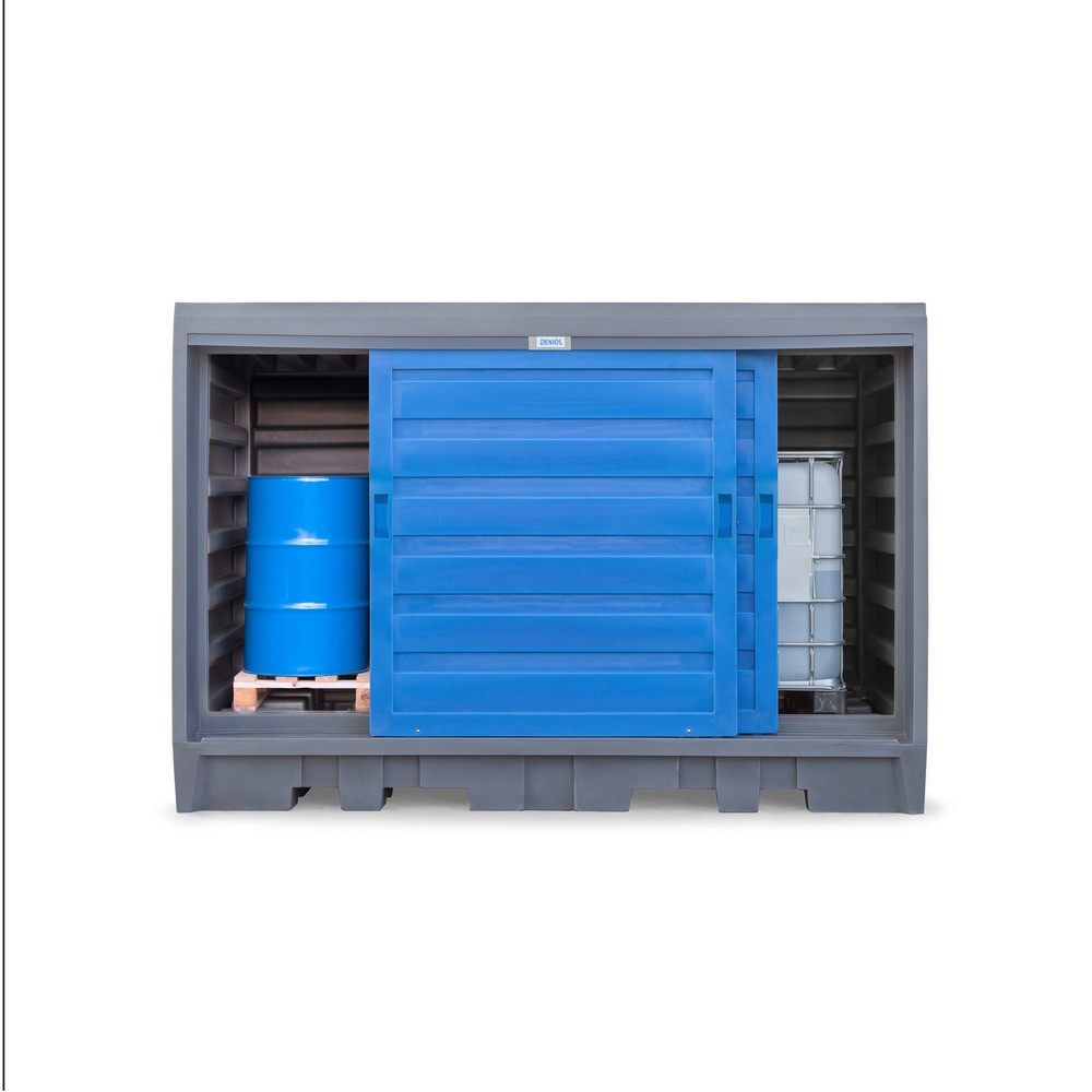 N° de l'image du produit 9 : Dépôt à fûts en PE, HxlxP 2 170 x 3 200 x 1 740 mm, 2x IBC ou 8x 200 l