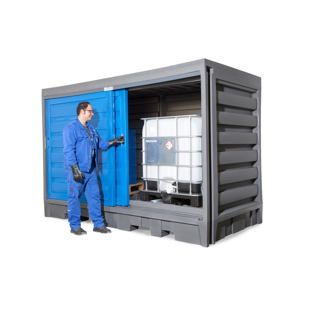 N° de l'image du produit 10 : Dépôt à fûts en PE, HxlxP 2 170 x 3 200 x 1 740 mm, 2x IBC ou 8x 200 l