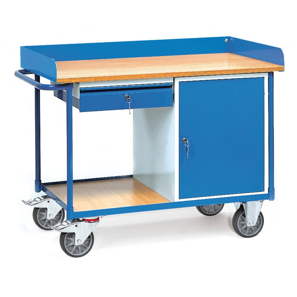 Obrázok výrobku: Dielenský vozík fetra®, skrinka + 1 zásuvka, s okrajom, V x Š x H 930 x 1.220 x 650 mm
