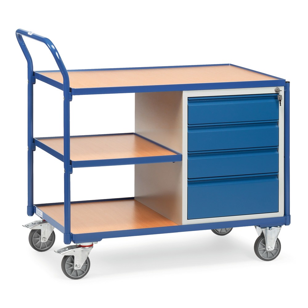 Obrázok výrobku: Dielenský vozík fetra® so skrinkou + 3 úrovne, V x Š x H 1,040 x 1,130 x 600 mm