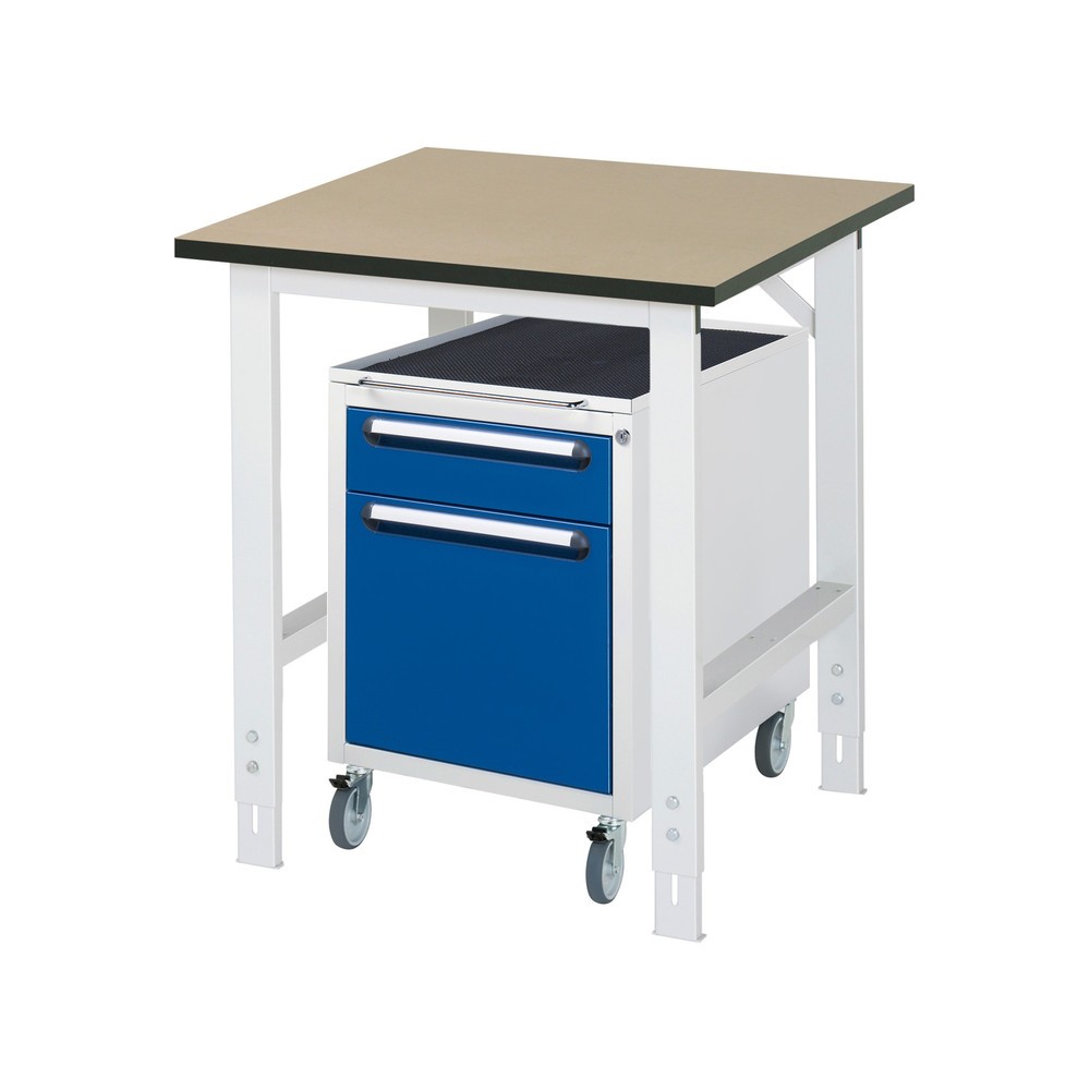 Obrázek produktu: Dílenská sestava RAU TOM 2dílná, s pracovním stolem, VxŠxH 760-1080 x 750 x 800 mm, pracovní deska MDF, plus mobilní kontejner se 2 zásuvkami, VxŠxH 690 x 480 x 600 mm