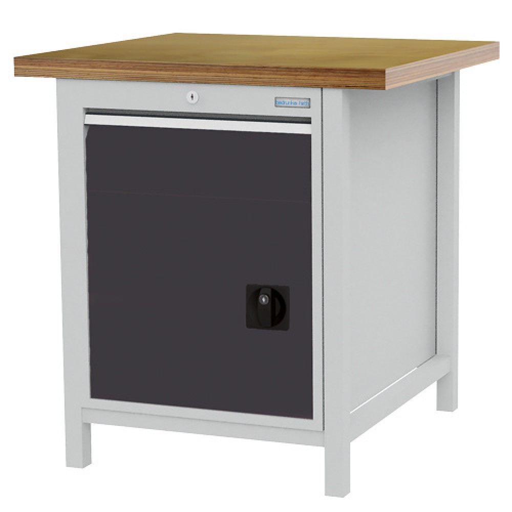 Obrázek produktu: Dílenský stůl se skříňkou Bedrunka+Hirth R 18-24, VxŠxH 859 x 810 x 750 mm, světle šedá, antracitová šedá, 1 ks zásuvka 1x150 mm, 1 křídlové dveře 1x450 mm