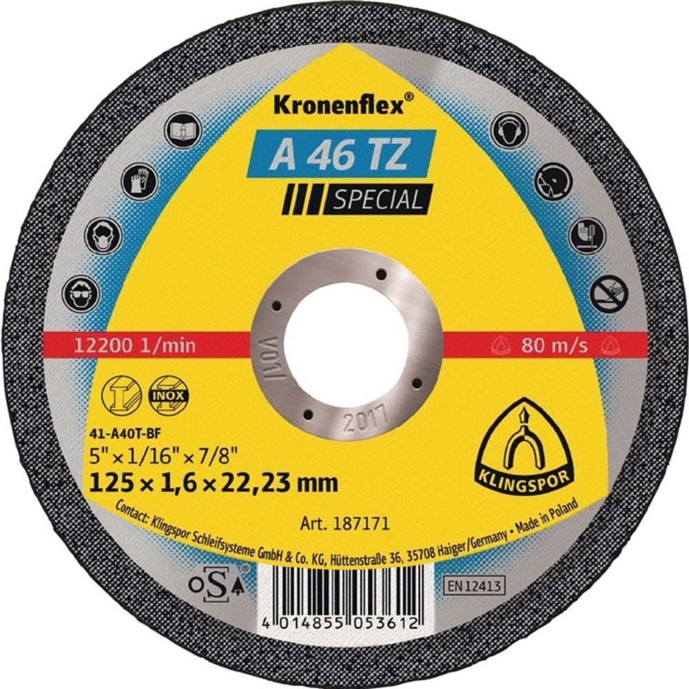 Illustration du produit: Disque à tronçonner A 46 TZ Special D115x1,6 mm droit INOX perçage 22,23 mm KLIN