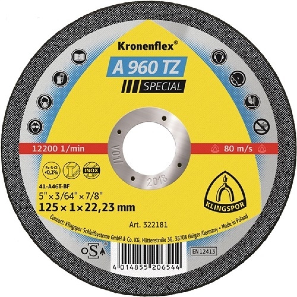 Illustration du produit: Disque à tronçonner A 960 TZ Special D115x1 mm droit INOX perçage 22,23 mm KLING