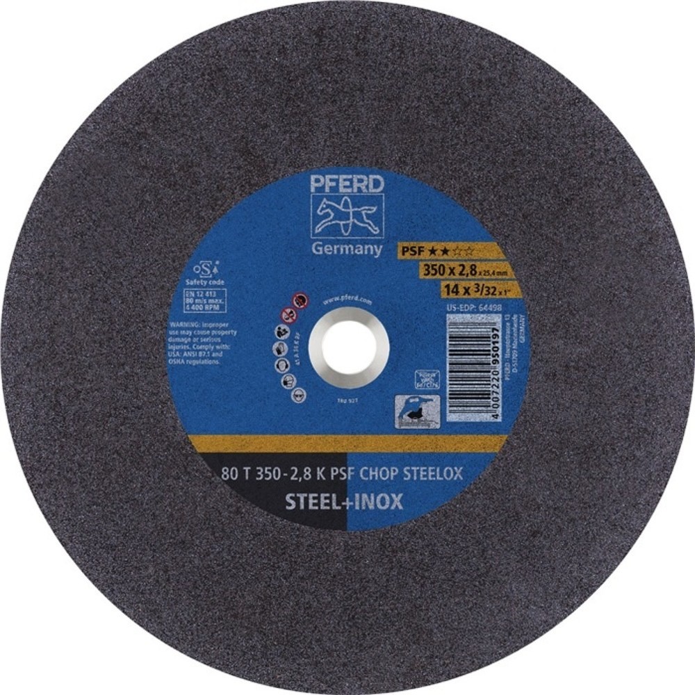 Illustration du produit: Disque à tronçonner PSF CHOP STEELOX D350x2,8 mm droit acier/INOX perçage 25,4 m