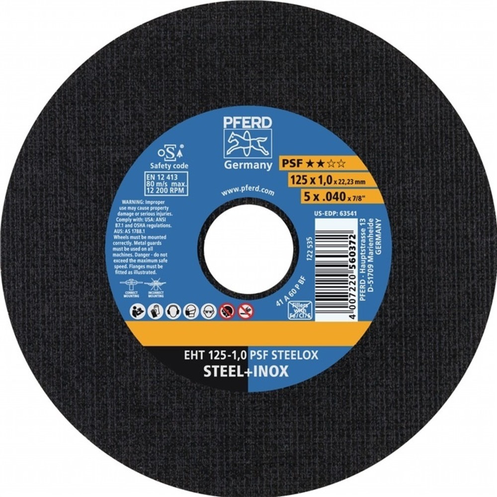 Illustration du produit: Disque à tronçonner PSF STEELOX D115x1 mm droit INOX perçage 22,23 mm PFERD