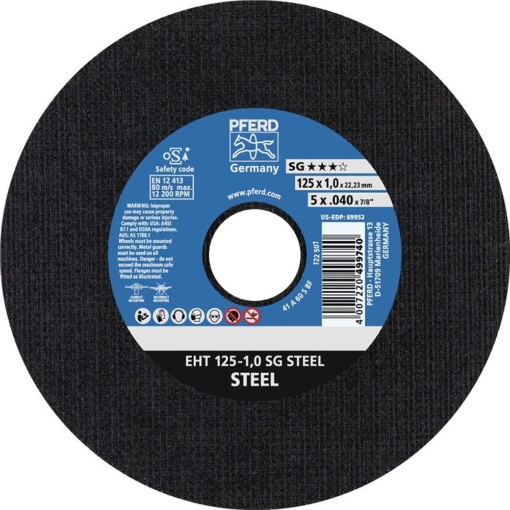 N° de l'image du produit 2 : Disque à tronçonner SG STEEL D125x1 mm droit acier perçage 22,23 mm PFERD