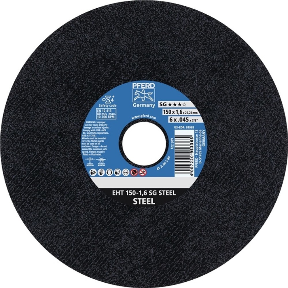 N° de l'image du produit 1 : Disque à tronçonner SG STEEL D125x1 mm droit acier perçage 22,23 mm PFERD